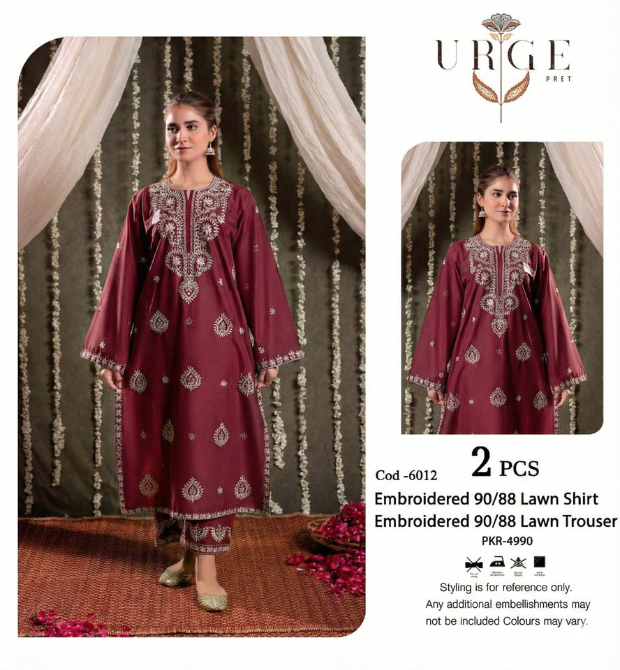 EMBROIDERED 2 PIECE LAWN 6012